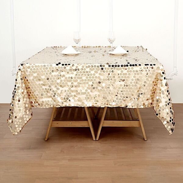 Champagne Big Payette Sequin 72X72" Table Overlay Home Wedding Party Supplies