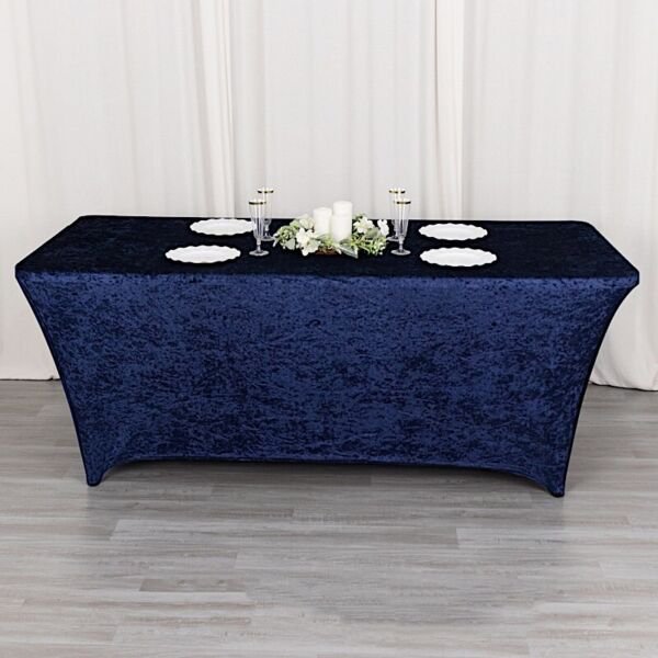6 Ft Navy Blue Fitted Crushed Velvet Tablecloth Rectangular Table Cover Home Wedding Party Supplies