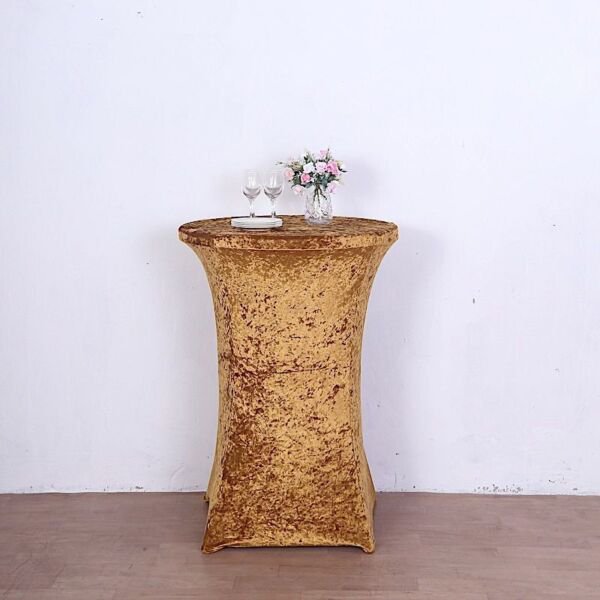 Gold Fitted Cocktail Table Cover Crushed Velvet Tablecloth Home Wedding Party Supplies