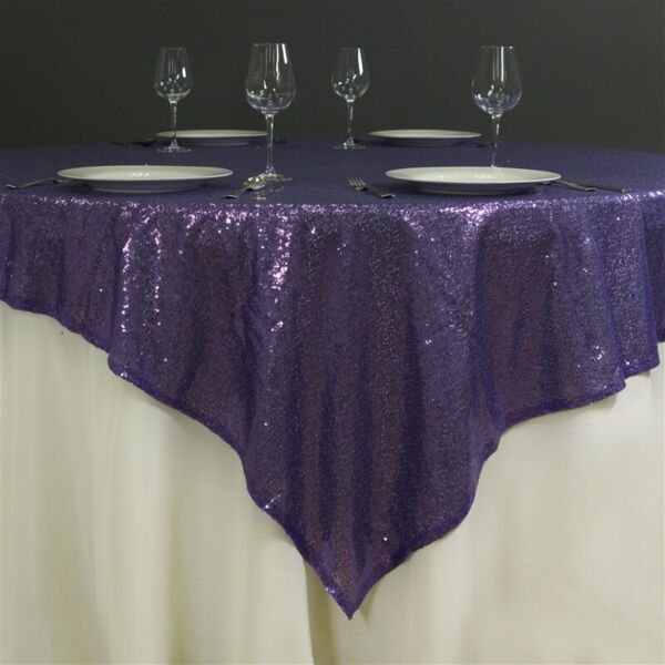 Purple Sequin 72X72" Table Overlay Sparkly Linens Home Wedding Party ...