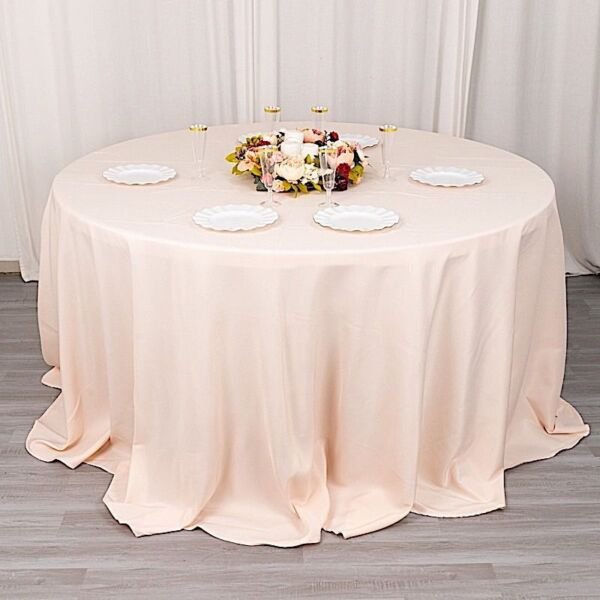 Blush 132" Premium Round Polyester Tablecloth Tabletop Dinner Home Wedding Party Supplies