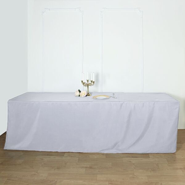 Silver Fitted 8 Ft Polyester Table Cover Light Gray Tradeshow Tablecloths Home Wedding Party Supplie