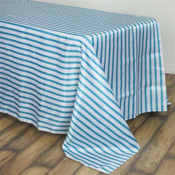 Turquoise White Striped 90X132" Rectangle Satin Tablecloth Home Wedding Party Supplies