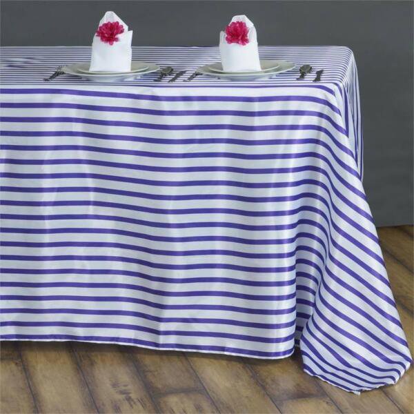 Purple White Striped 60X126" Rectangle Satin Tablecloth Home Wedding Party Supplies