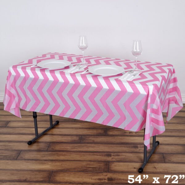 Pink Rectangle 54X72" Chevron Disposable Plastic Tablecloth Table Covers Home Wedding Party Supplies