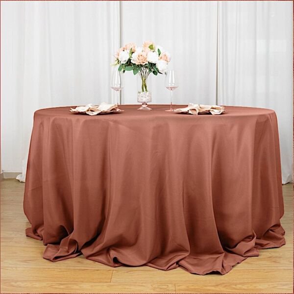 Terracotta 132" Premium Round Polyester Tablecloth Tabletop Dinner Home Wedding Party Supplies