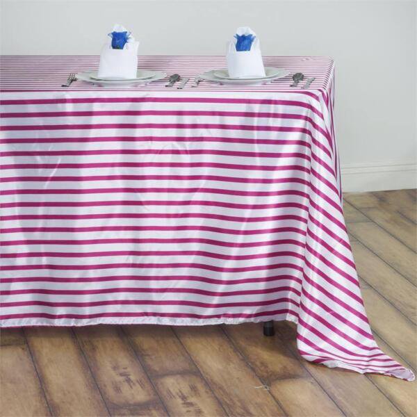 Fuchsia White Striped 60X102" Rectangle Satin Tablecloth Home Wedding Party Supplies