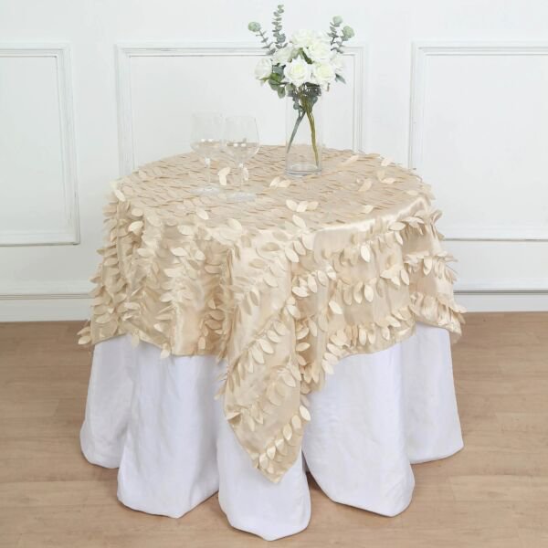 54" X 54" Beige Taffeta Square Tablecloth 3D Leaves Petals Home Wedding Party Supplies