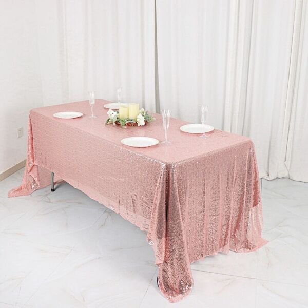 60X126" Blush Sequin Rectangle Tablecloth Linens Home Wedding Party Supplies