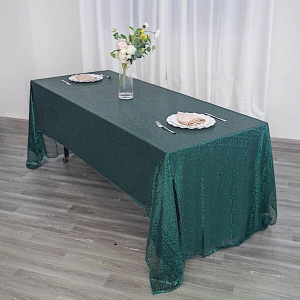 60X126" Hunter Green Sequin Rectangle Tablecloth Linens Home Wedding ...