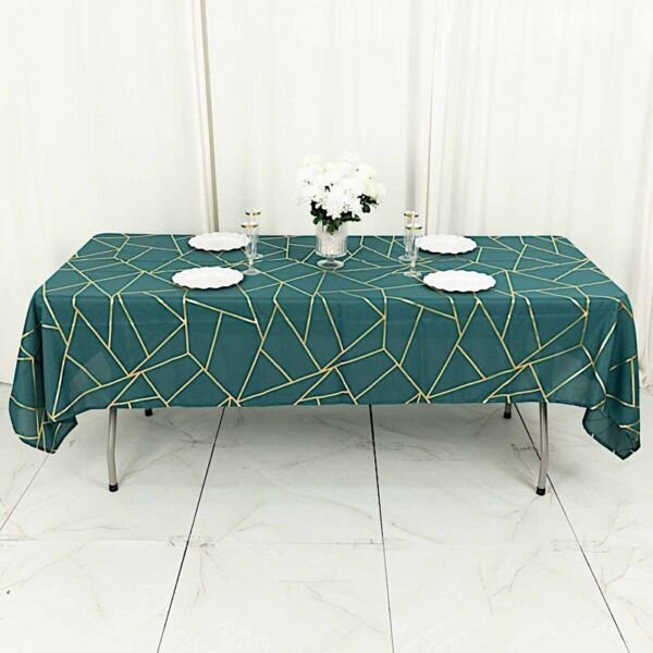 Peacock Teal Gold 60"X102" Polyester Rectangle Tablecloth Geometric ...