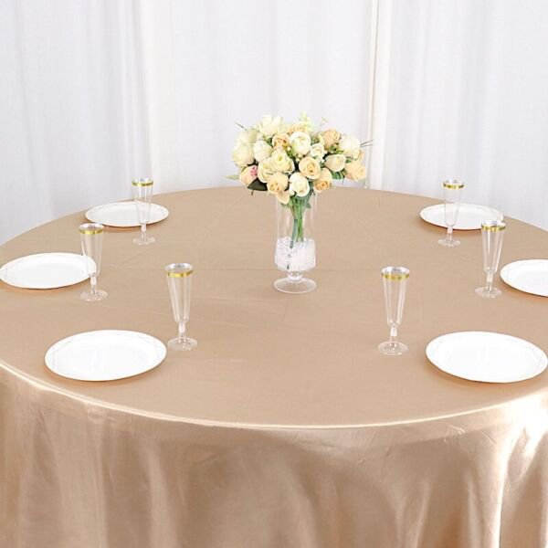 Nude 120" Round Satin Tablecloth Kitchen Tabletop Linens Home Wedding Party Supplies