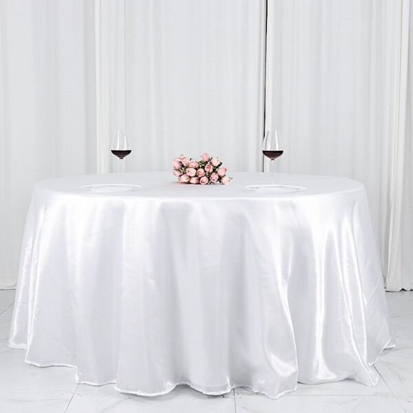 132" White Satin Round Tablecloth Table Linens Home Wedding Party Supplies