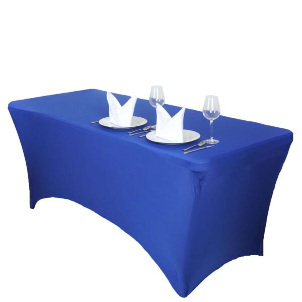 5 Ft Royal Blue Rectangle Spandex Stretch Table Cover Fitted Tablecloth Home Wedding Party Supplies