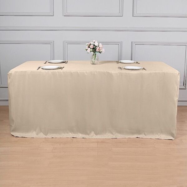 Nude Fitted 8 Ft Polyester Table Cover Tradeshow Tablecloths Home Wedding Party Supplies