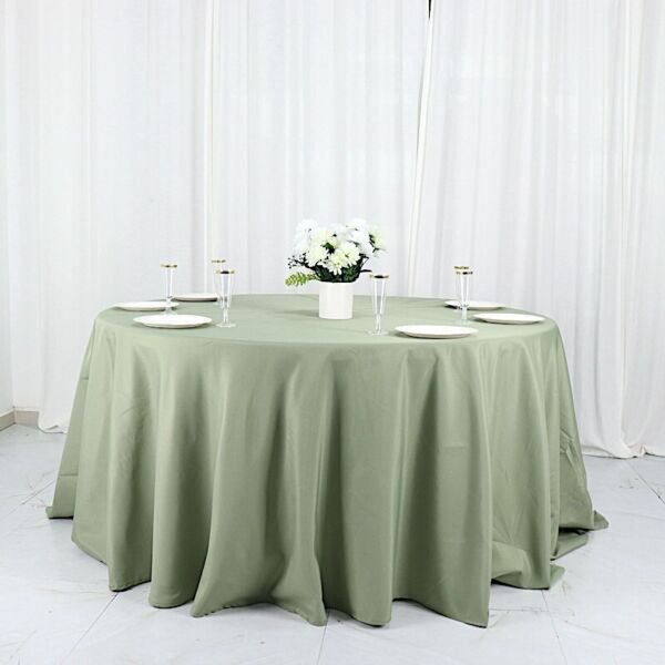 Eucalyptus Sage Green 132" Round Polyester Tablecloth High Quality Home Wedding Party Supplies