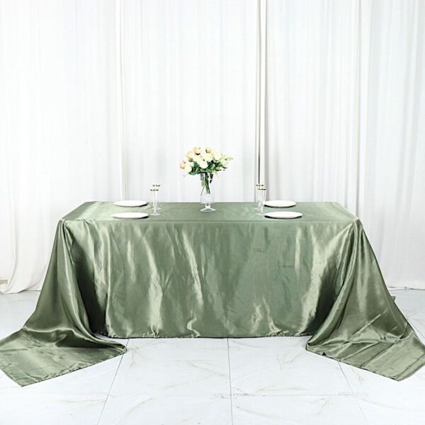 Eucalyptus Sage Green 90X156" Rectangle Satin Tablecloth Home Wedding Party Supplies