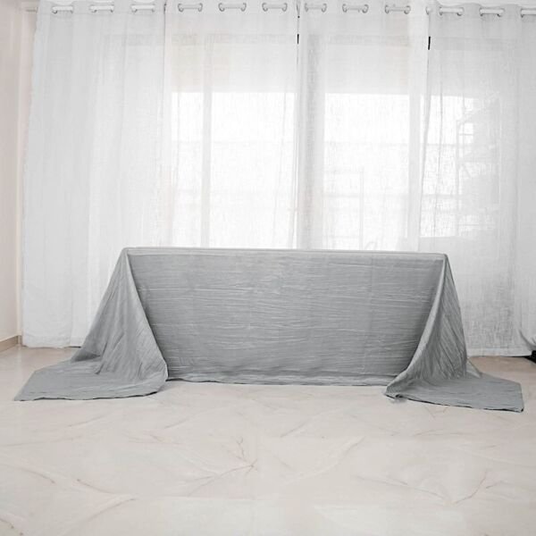 Silver 90" X 156" Accordion Crinkle Taffeta Rectangular Tablecloth Home Wedding Party Supplies