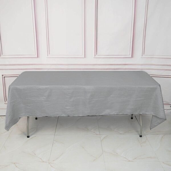 Silver 60" X 102" Accordion Crinkle Taffeta Rectangular Tablecloth Home Wedding Party Supplies