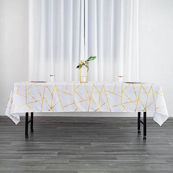 White Gold 60"X102" Polyester Rectangle Tablecloth Geometric Pattern Home Wedding Party Supplies