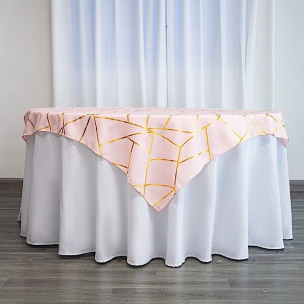 Blush Gold 54"X54" Polyester Table Overlay Metallic Geometric Pattern Home Wedding Party Supplies