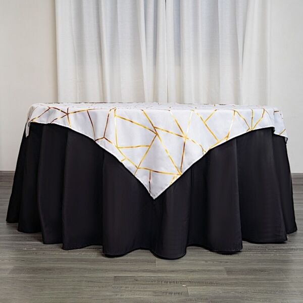 White Gold 54"X54" Polyester Table Overlay Metallic Geometric Pattern Home Wedding Party Supplies