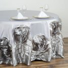 Silver 120" Round Large Raised Roses Lamour Satin Tablecloth Dining Light Gray Home Wedding Party Su