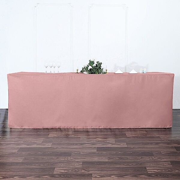 Dusty Rose Fitted 8 Ft Polyester Table Cover Tradeshow Tablecloths Home Wedding Party Supplies