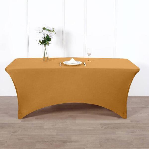 Gold 8 Ft Rectangle Spandex Stretch Table Cover Fitted Tablecloth Home Wedding Party Supplies