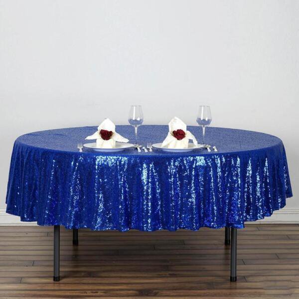 90" Royal Blue Sequin Round Tablecloth Linens Home Wedding Party Supplies