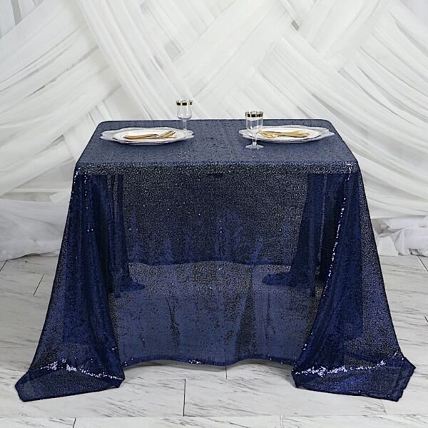 Navy Blue Sequin 90X90" Table Overlay Sparkly Shiny Linens Home Wedding Party Supplies
