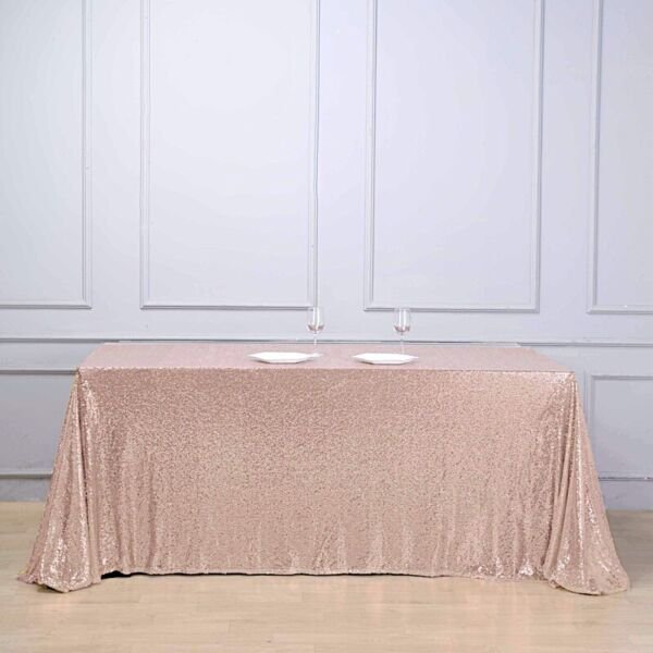 90X156" Blush Sequin Rectangle Tablecloth Linens Home Wedding Party Supplies