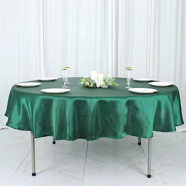 Hunter Green 90" Round Satin Tablecloth Kitchen Tabletop Home Wedding Party Supplies