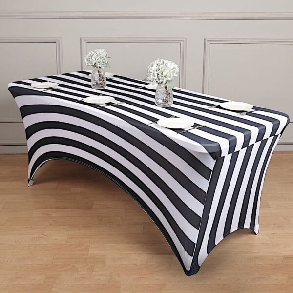 8 Ft Black White Fitted Premium Spandex Tablecloth Striped Table Cover Home Wedding Party Supplies