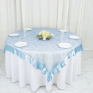 Light Blue Embroidered Organza 60X60" Square Table Overlay Linens Dinner Home Wedding Party Supplies