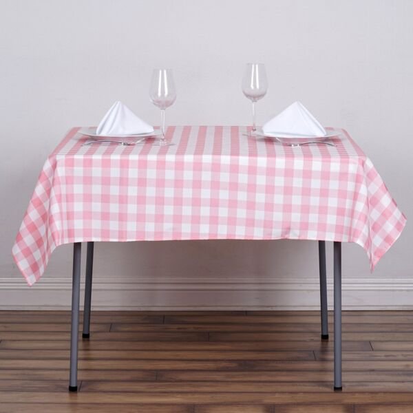 Rose Quartz Pink White Buffalo Plaid 54" Square Polyester Tablecloth Linens Home Wedding Party Suppl