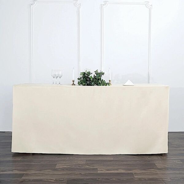 6 Ft Beige Fitted Polyester Table Cover Tradeshow Tablecloth Home Wedding Party Supplies