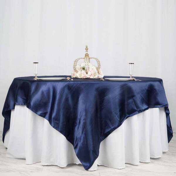 Navy Blue Satin 90X90" Square Table Overlay Home Wedding Party Supplies