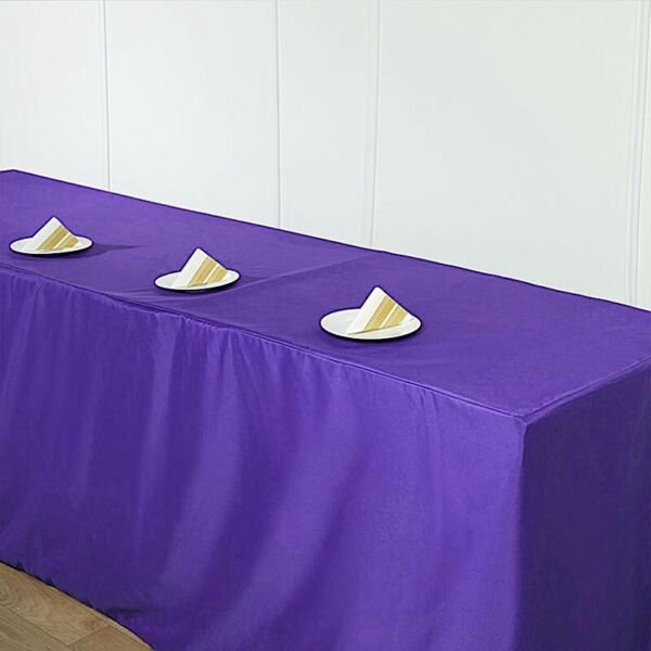 Purple Fitted 8 Ft Polyester Table Cover Tradeshow Tablecloths Home Wedding Party Supplies
