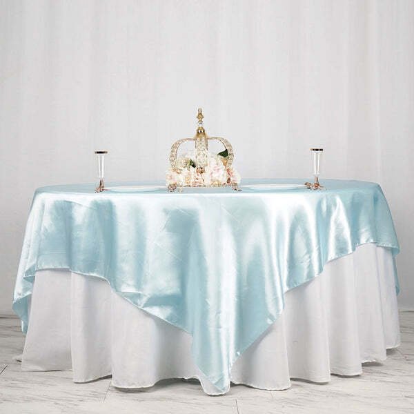 Light Blue Satin 90X90" Square Table Overlay Home Wedding Party Supplies