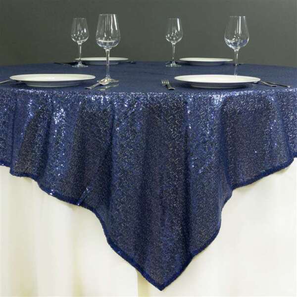 Navy Blue Sequin 72X72" Table Overlay Sparkly Home Wedding Party Supplies