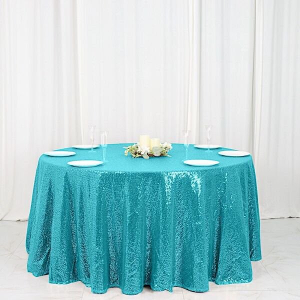 120" Turquoise Sequin Round Tablecloth Linens Home Wedding Party Supplies