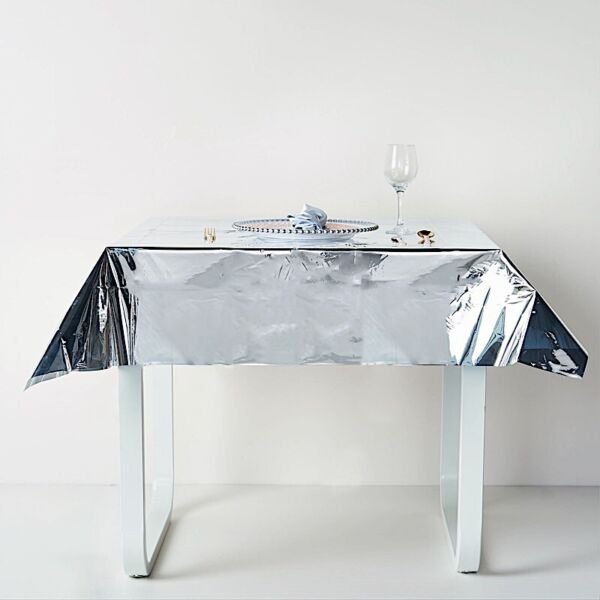 Silver 50X50" Square Metallic Disposable Plastic Tablecloth Linens Home Wedding Party Supplies