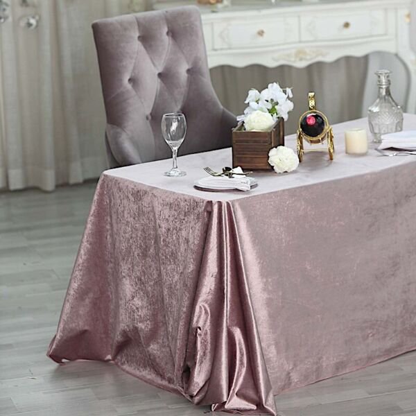 Mauve 90"X132" Premium Velvet Rectangular Tablecloth Linens Home Wedding Party Supplies