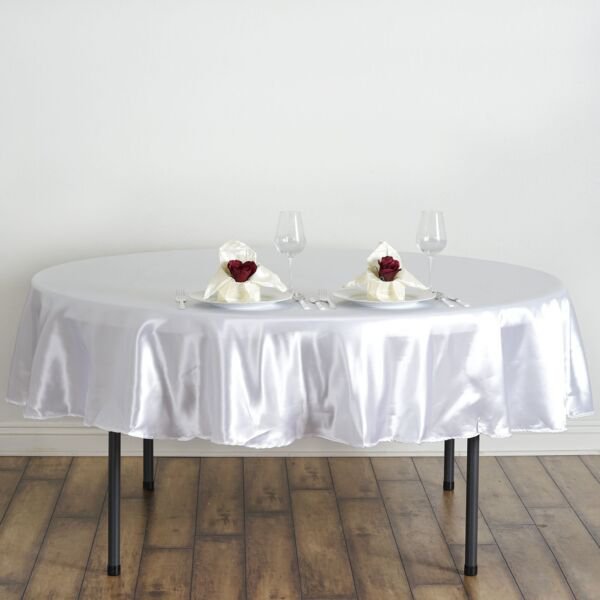White 90" Round Satin Tablecloth Kitchen Tabletop Linens Home Wedding Party Supplies