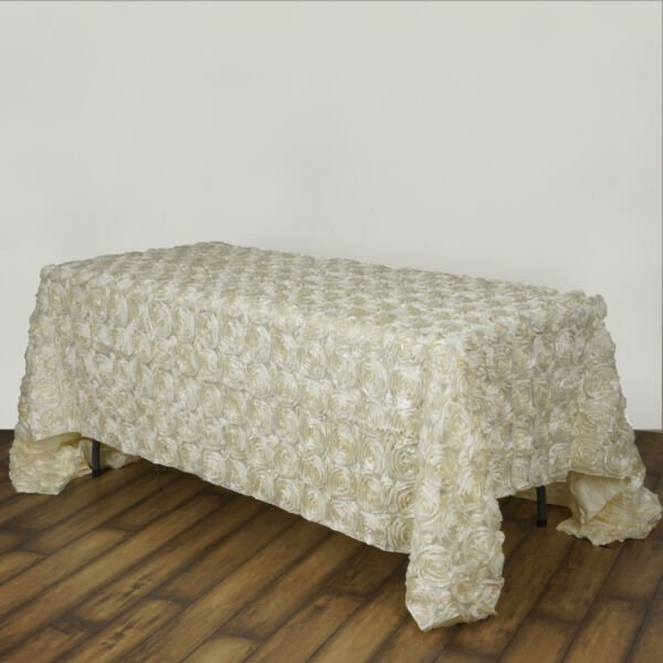Ivory Ribbon Roses 90X156" Rectangle Tablecloths Linens Home Wedding Party Supplies