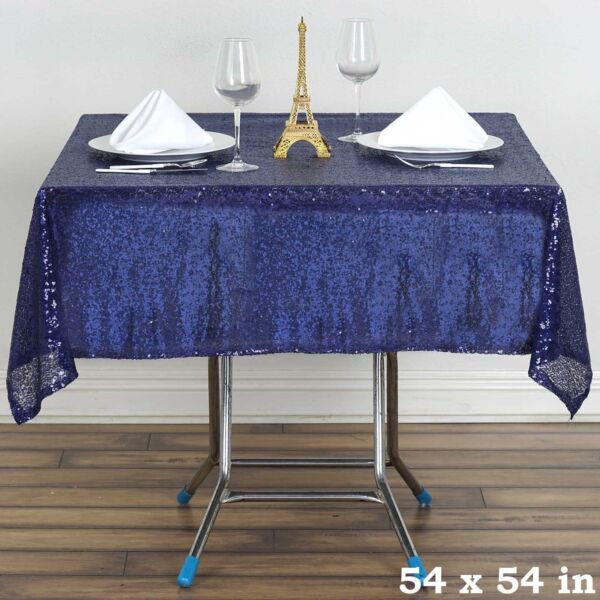 54X54" Navy Blue Sequin Square Tablecloth Sparkly Linens Home Wedding Party Supplies