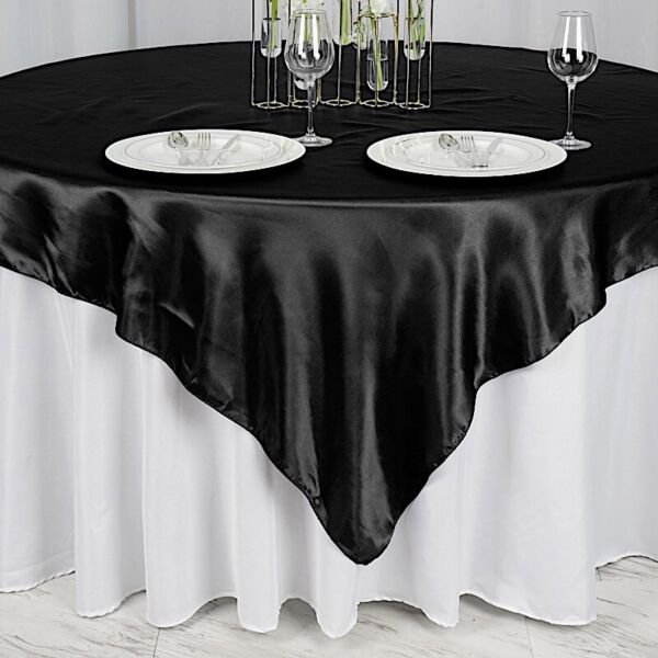 Black Satin 72X72" Square Table Overlay Home Wedding Party Supplies