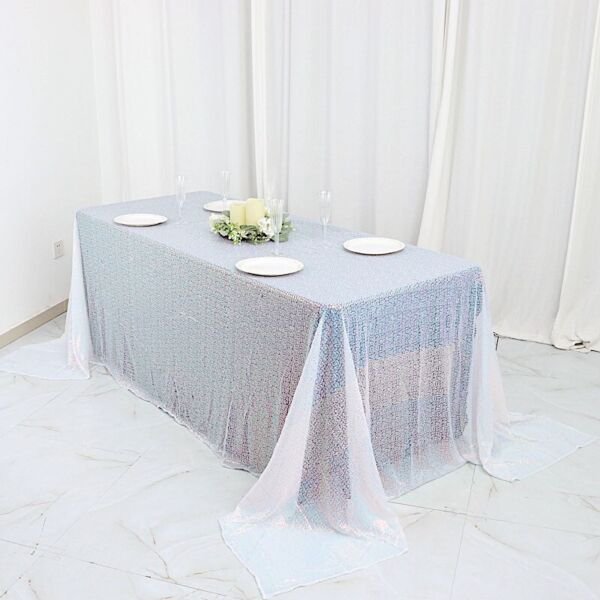 90X132" Iridescent Blue Sequin Rectangle Tablecloth Home Wedding Party Supplies