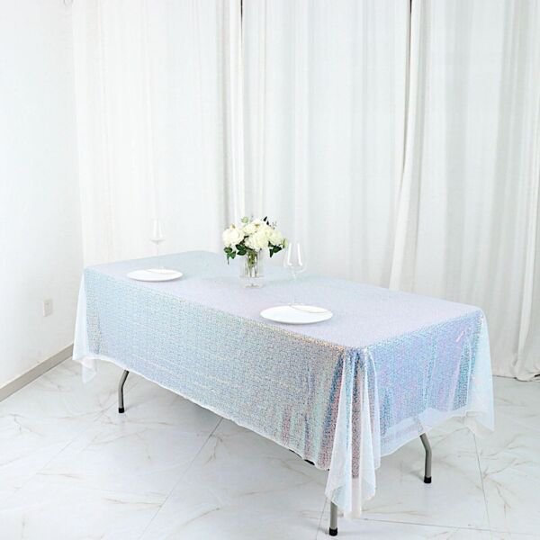 60X102" Iridescent Blue Sequin Rectangle Tablecloth Home Wedding Party Supplies
